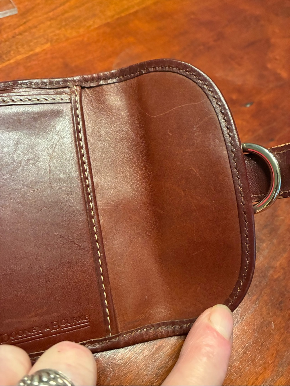 Dooney & Bourke Brown Leather Compact Wallet with Brass Ring - Picture 8 of 13